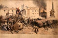Barricade at Porta Tosa in Milan on March 22, 1848 lithograph at Risorgimento Museum. Turin, Italy.