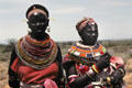 Samburu women wearing beaded necklaces & headbands. Kenya.
