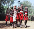 Samburu tribal dancers do traditional jump step. Kenya.