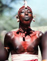 Red makeup of Samburu tribal dancers. Kenya.