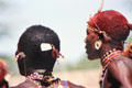Beaded jewelry & colored hair of Samburu dancers. Kenya.