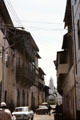 Looking down a street to a Mosque in old town Mombasa. Kenya.