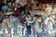 Detail of mural of arrival of Hernán Cortés & Spanish conquistadors by Diego Rivera in Palacio Nacional. Mexico City, Mexico.