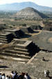 Pyramid of Sun & smaller pyramid temples seen from Pyramid of Moon at Teotihuacán. Mexico.