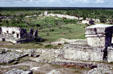 Defensive wall & jungle around Mayan ruins of Tulum. Mexico.