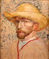 Self-portrait with straw hat by Vincent van Gogh at Van Gogh Museum. Amsterdam, NL.