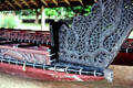 Details of carvings on War Canoe made from Kauri trees in Waitangi. New Zealand