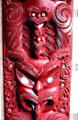 Red-painted detail of Maori carvings by Pine Taiapa in Meeting House in Waitangi. New Zealand.