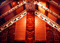 Maori carvings in meeting House at Crafts Institute in Rotorua which keeps Maori culture alive. New Zealand.