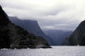 Milford Sound, which is large enough for a passenger liner to turn, is well hidden from the ocean. New Zealand.