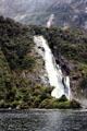 Waterfall at Milford Sound. New Zealand.