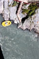 Looking down at the river from the Kawarau suspension bridge from the bungy platform. New Zealand