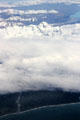 Mount Cook seen from air hidden behind clouds. New Zealand.