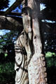 Wooden carved support post of house Tambaran in Angoram. Papua New Guinea.