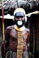 Warrior with bone nose jewelry in Chimbu village. Papua New Guinea.