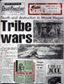 PNG Post Courier headline of tribal wars in highlands. Papua New Guinea.