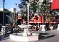 Street fountain & French cafe on Ave. Habib Bourguiba. Tunis, Tunisia.