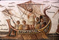 Roman mosaic tile floor of Ulysses tied to mast to resist sirens in Bardo Museum. Tunis, Tunisia
