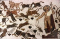 Roman mosaic tile floor with beasts attacking each other at Bardo Museum. Tunis, Tunisia