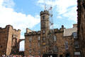 Clock tower on building of Scottish crown jewels & royal apartments on grounds of Edinburgh Castle. Edinburgh, Scotland.