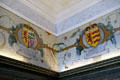 Painted coats of arms in Laich Hall at royal apartments at Edinburgh Castle. Edinburgh, Scotland.