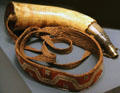 Powder horn with Indian strap decorated by two Scots serving in North America during French & Indian Wars at National War Museum of Scotland. Edinburgh, Scotland.