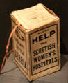 World War I collecting box to raise money for Scottish Women's Hospitals at National War Museum of Scotland. Edinburgh, Scotland.