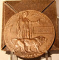 WWI memorial plaque with Britannia & lion for James Wilkinson at Edinburgh City Art Centre. Edinburgh, Scotland.