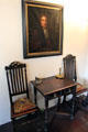 Portrait of Sir Alexander Seton over table & side chairs at Gladstone's Land tenement house. Edinburgh, Scotland.