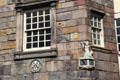 Exterior decoration & corner sundial on John Knox House. Edinburgh, Scotland.