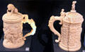 Sculpted tankards from Germany at National Museum of Scotland. Edinburgh, Scotland.