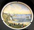 Earthenware pot lids with view of Margate from Staffordshire, England at National Museum of Scotland. Edinburgh, Scotland.