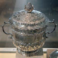 Silver porringer & covered dish by Alexander Reid of Edinburgh at National Museum of Scotland. Edinburgh, Scotland.