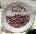 Commemorative plate with main building of Glasgow International Exhibition by Nautilus Porcelain Co. of Glasgow at National Museum of Scotland. Edinburgh, Scotland.