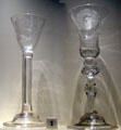 Wine glasses engraved with six petal rose & single bud Jacobite symbol which would be considered treasonous to British crown at National Museum of Scotland. Edinburgh, Scotland.