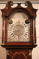 Detail of face of longcase clock by John Scott of Edinburgh at National Museum of Scotland. Edinburgh, Scotland.