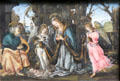 Nativity with Two Angels tempera painting by Filippino Lippi at National Gallery of Scotland. Edinburgh, Scotland.