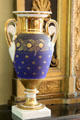 Porcelain vase with gold & blue design in dining room at Georgian House museum. Edinburgh, Scotland.
