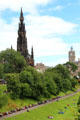 East Princes Street Gardens with Scott Monument & Balmoral Hotel tower. Edinburgh, Scotland.
