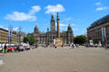 Overview of George Square with Scott Memorial Column & Glasgow City Chambers. Glasgow, Scotland.