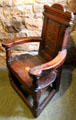 Scottish oak great chair carved IR EM at Provand's Lordship. Glasgow, Scotland.