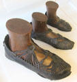 Preserved Roman shoes recovered at Bar Hill fort at Hunterian Museum. Glasgow, Scotland.