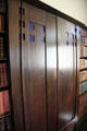 Cupboard with signature squares of C.R. Mackintosh in library at Hill House. Helensburgh, Scotland.
