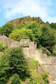 Walls defending British Dumbarton Castle on Rock of the Clyde. Glasgow, Scotland.