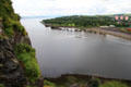 Dumbarton Castle overlooking Leven River which flows into Clyde. Glasgow, Scotland.