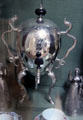 Sterling silver George II oviform hot water urn by James Kerr of Edinburgh at Pollok House. Glasgow, Scotland.