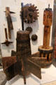 Wooden water wheels & gears & millstone tools at National Museum of Rural Life. Kittochside, Scotland.
