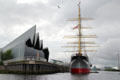Riverside Museum & Glenlee Tall Ship on River Clyde. Glasgow, Scotland.