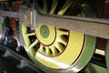 Drive wheel of Highland Railway locomotive no. 103 by Sharp Stewart of Glasgow at Riverside Museum. Glasgow, Scotland.