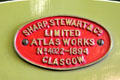 ID plate of Highland Railway locomotive no. 103 by Sharp Stewart of Glasgow at Riverside Museum. Glasgow, Scotland.